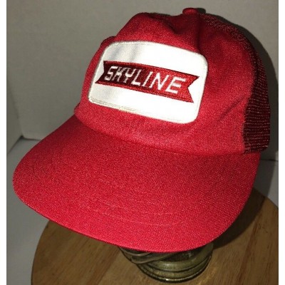Vintage SKYLINE TRUCKING Red Trucker Hat Cap Snapback PATCH Green Underbill LOGO  eb-71332036